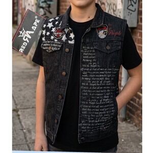 Red Ape Black Denim Vest Patriotic Statue‎ of Liberty We The People Size 18/20